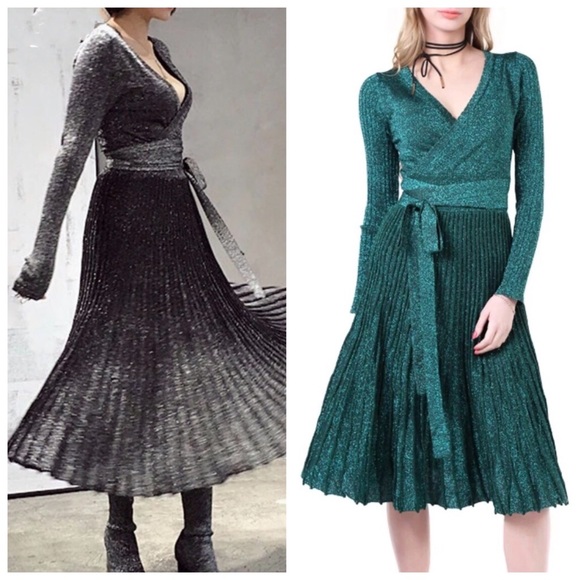 The CERI Metallic Stretch Wrap Dress - Picture 1 of 8